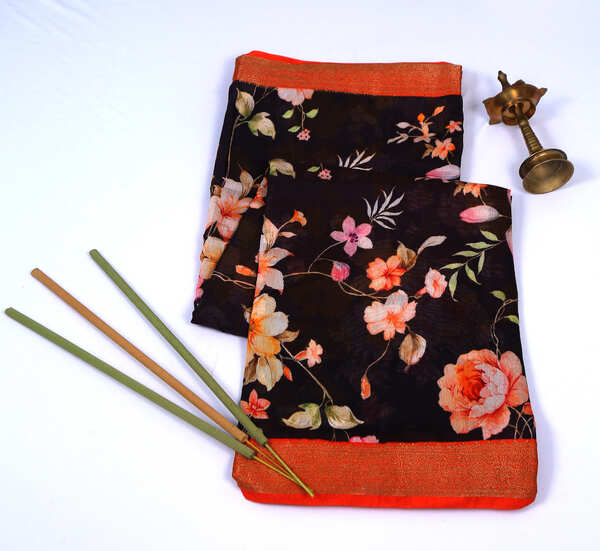 Chanderi Brown Cotton Silk Saree