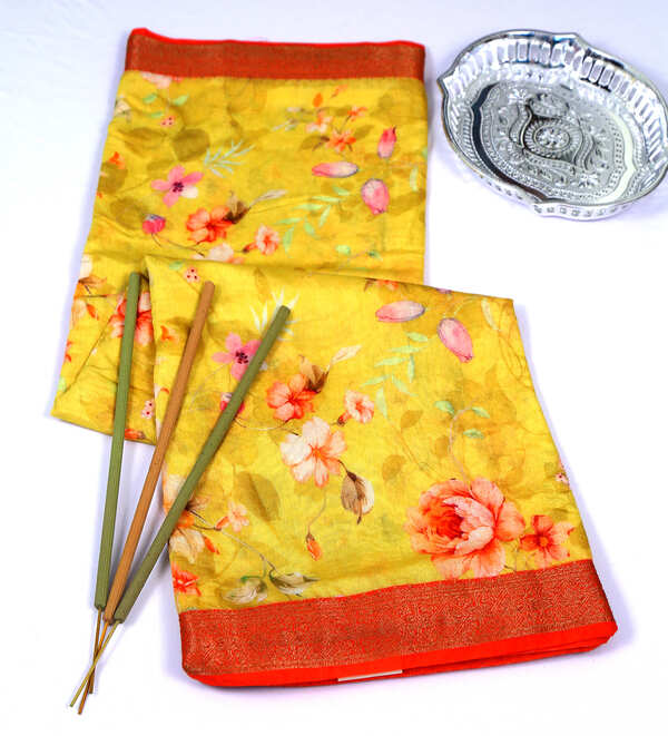Chanderi Yellow Cotton Silk Saree