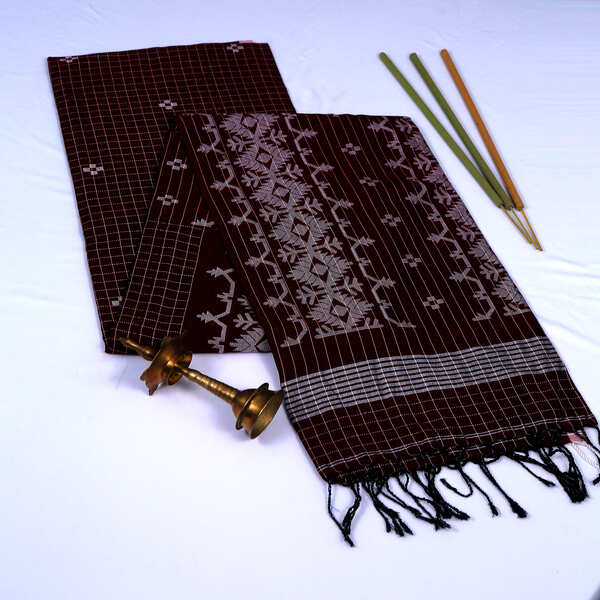 Jamdani Maroon Cotton Saree