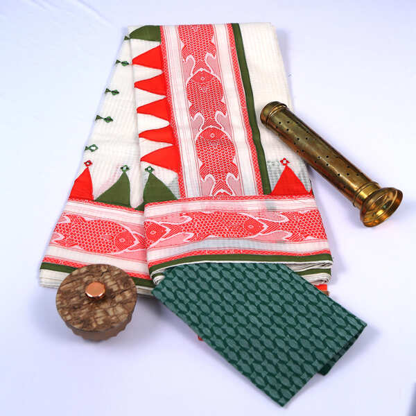 Kota Cotton Aplique White Saree