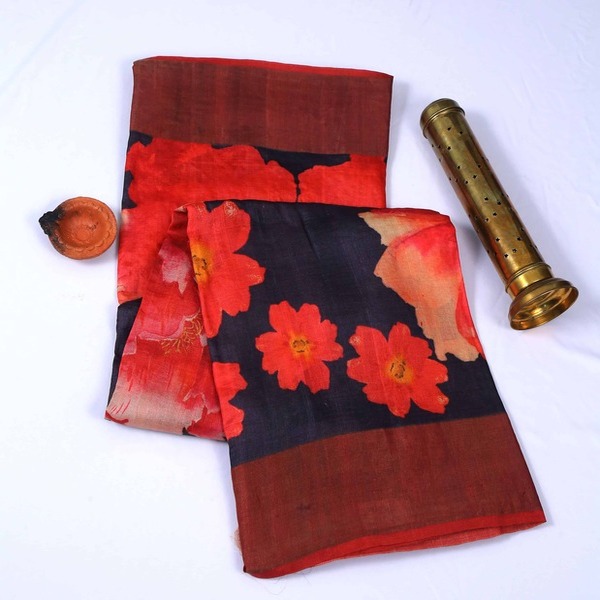 Pure Tussar Silk Black Saree
