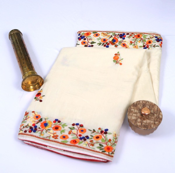 Semi Tussar Saree With Embroidery