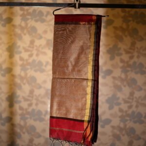 Maroon Royale – Semi Tissue Saree with Zari Border