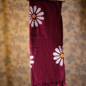 Daisy Bloom – Hand-Painted wine color Cotton Linen Saree