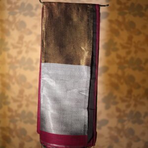 Aurelia Shimmer – Linen Tissue Cotton Saree with Dual Metallic Pallu