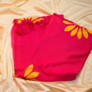 Daisy Bloom – Hand-Painted pink Cotton Linen Saree