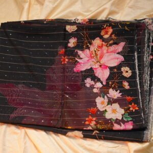 greyish blue with flowers half tussar raw sequence saree