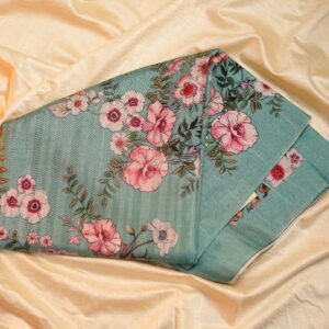 Aqua Bliss – Semi Tussar Silk Saree with Hand-Paint Effect Digital Print