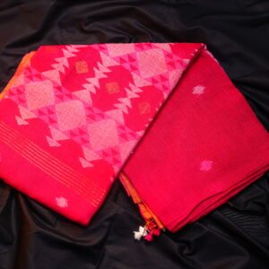 Pink Pure Linen Cotton Jamdani Saree