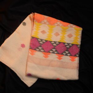 Off white Pure Linen Cotton Jamdani Saree
