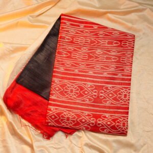 Tussar Gicha Silk Saree – Black & Bright Red Ikat Elegance